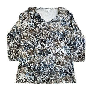 J Jill Purejill Shirt Womens Large Velour AOP Flower Tunic Slit Oversized Blouse